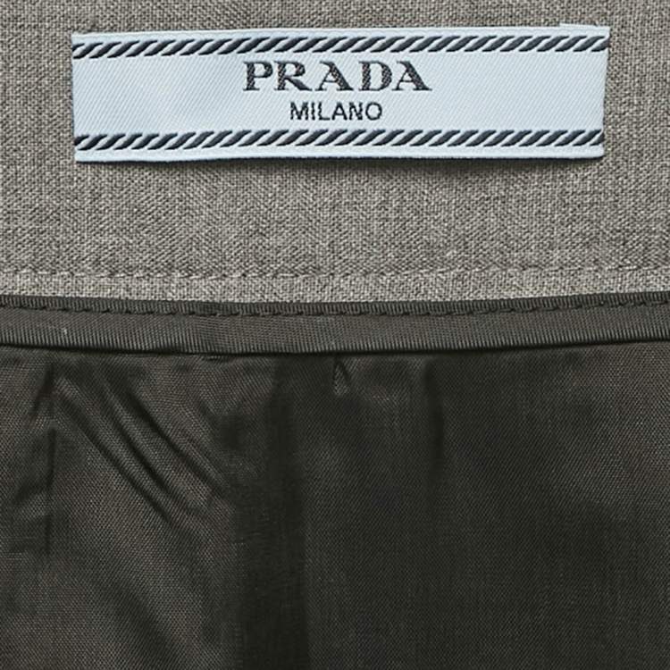 Pre Owned Prada Grey Wool Pleated Midi Skirt XS