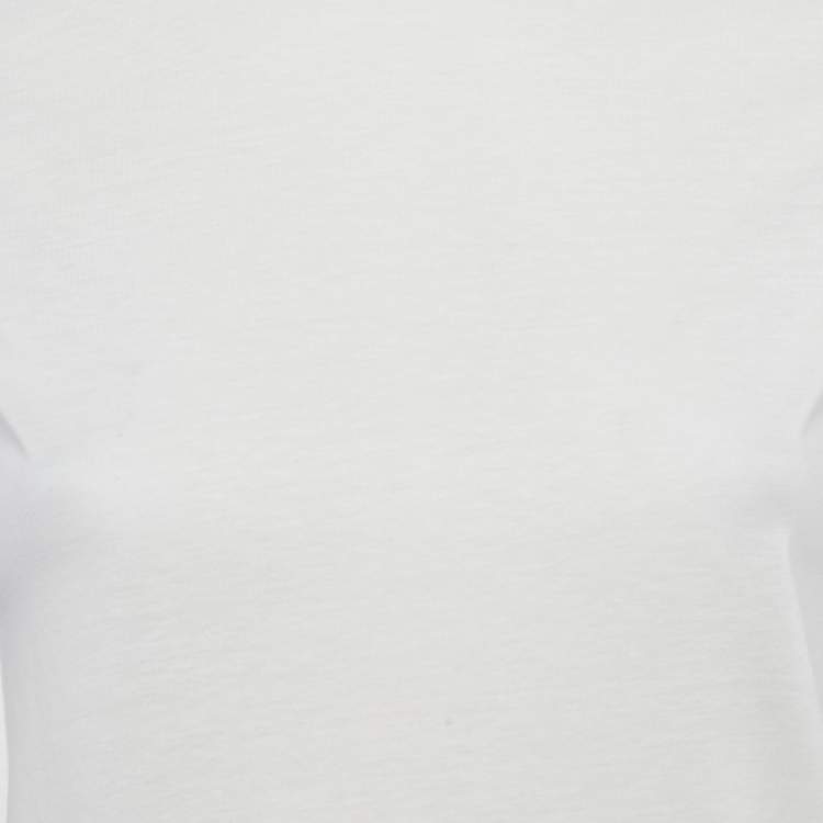 مملوكة مسبقًا تي شيرت برادا قطن أبيض بتفاصيل تقاطع مُصممة بشعار مثلث مقاس متوسط - ميديم