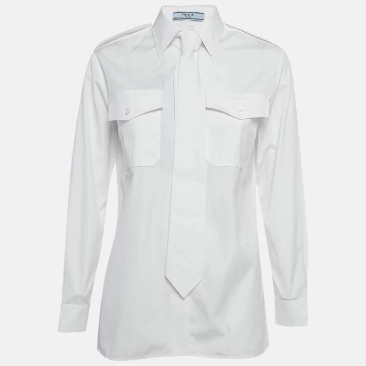 Pre Owned Prada White Cotton Tie Detail Button Front Shirt XS