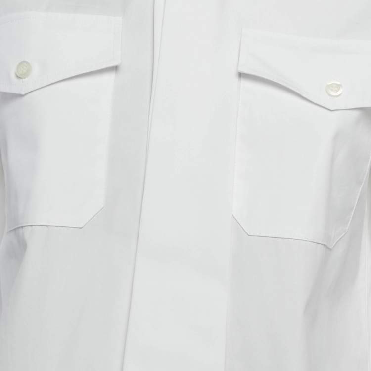 Pre Owned Prada White Cotton Tie Detail Button Front Shirt XS