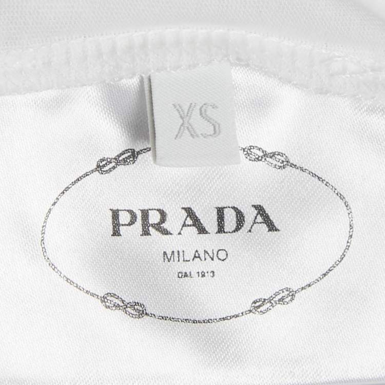 Pre Owned قميص برادا أبيض قطن محبوك بأكمام قصيرة صغير جداً