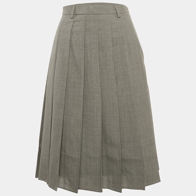 مملوكة مسبقًا Prada Grey Wool Pleated Midi Skirt XS