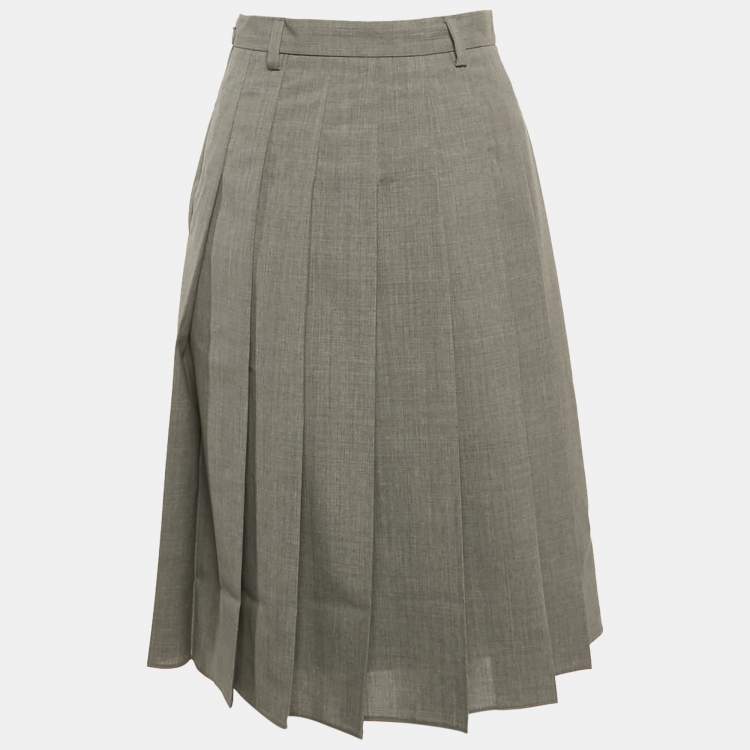 مملوكة مسبقًا Prada Grey Wool Pleated Midi Skirt XS