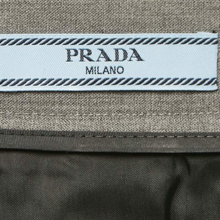 Pre Owned تنورة برادا صوف رمادي ذات طيات ميدي مقاس صغير جدًا (إكس - سمول)