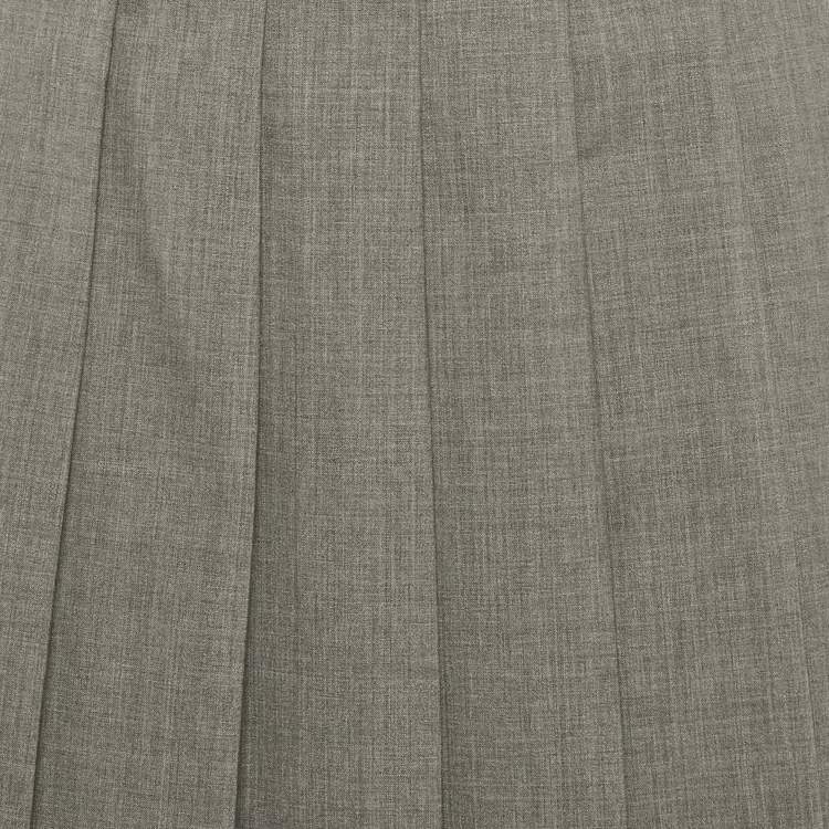 Pre Owned تنورة برادا صوف رمادي ذات طيات ميدي مقاس صغير جدًا (إكس - سمول)