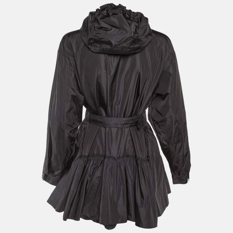 Pre Owned Prada Black Nylon Pleat Detail Hooded Jacket S