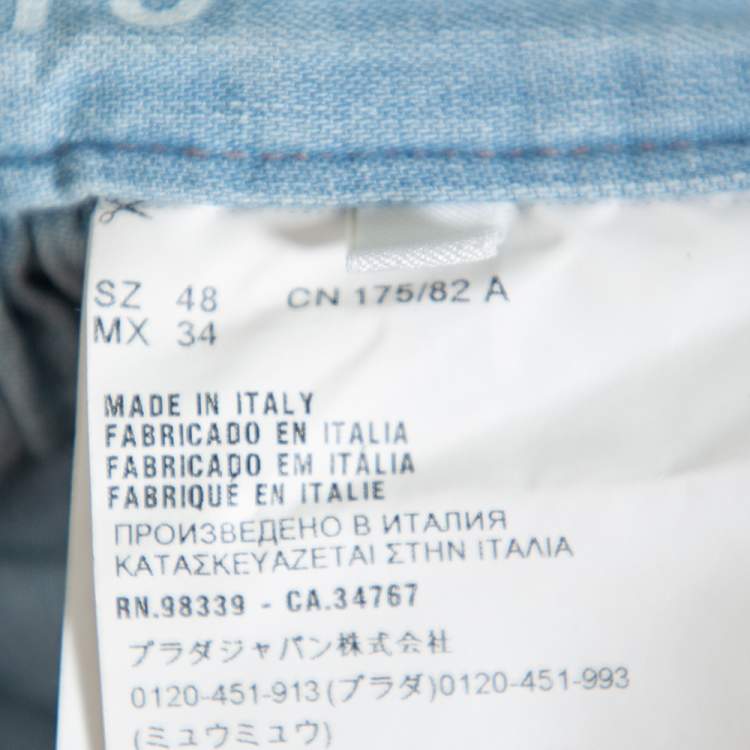 Pre Owned Prada Blue Denim Flared Belted Midi Skirt L
