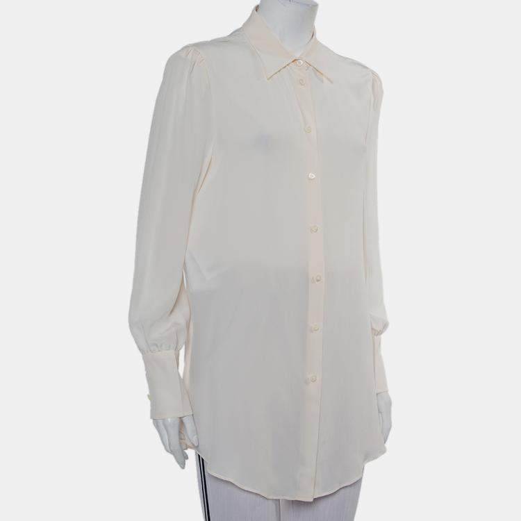 Pre Owned Prada Cream Silk Button Front Shirt M