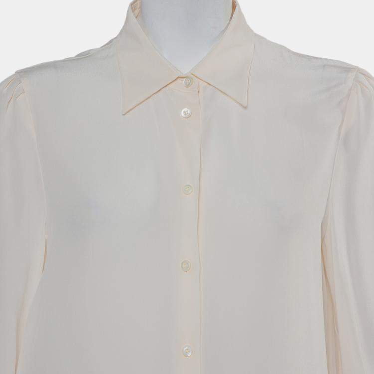 Pre Owned Prada Cream Silk Button Front Shirt M
