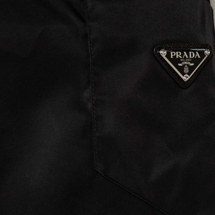 Pre Owned Prada Black Synthetic Logo Embossed Patch Pocket Detail Oversized Slip Dress S