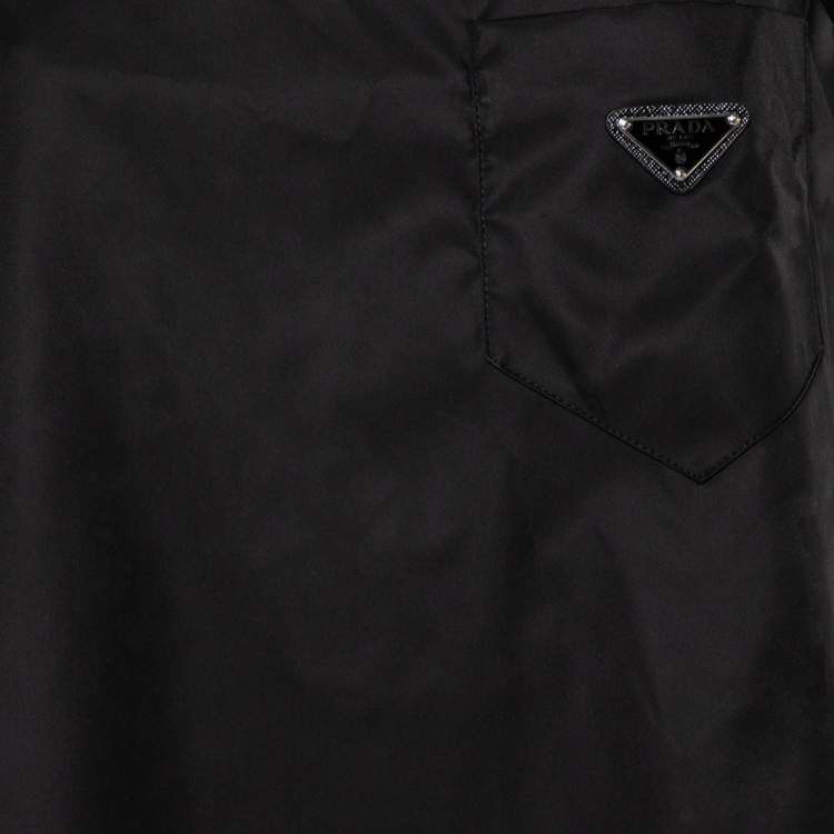 Pre Owned Prada Black Synthetic Logo Embossed Patch Pocket Detail Oversized Slip Dress S