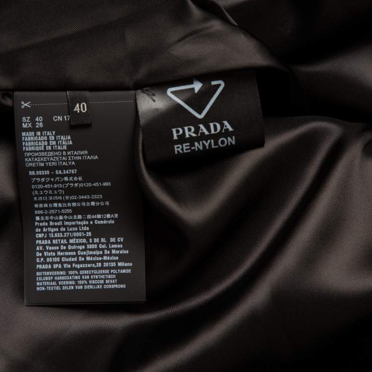Pre Owned Prada Black Synthetic Logo Embossed Patch Pocket Detail Oversized Slip Dress S