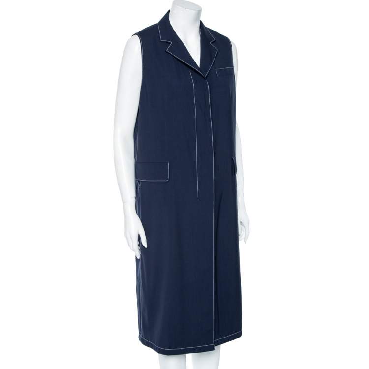 Pre Owned Prada Navy Blue Wool Sleeveless Midi Dress M 