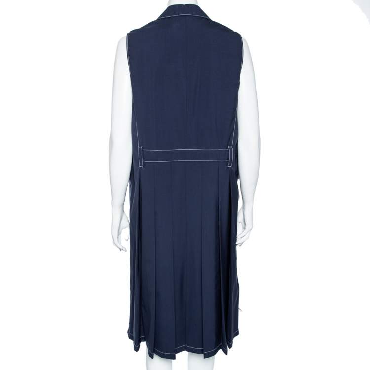 Pre Owned Prada Navy Blue Wool Sleeveless Midi Dress M 
