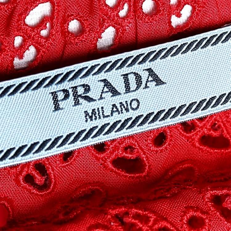 Pre Owned Prada Red Cutwork Lace Strapless Bustier S