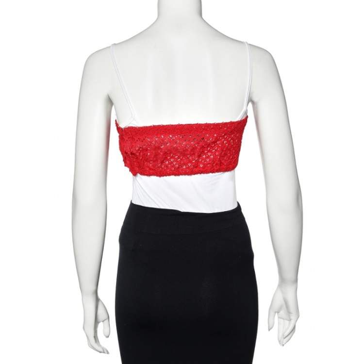 Pre Owned Prada Red Cutwork Lace Strapless Bustier S