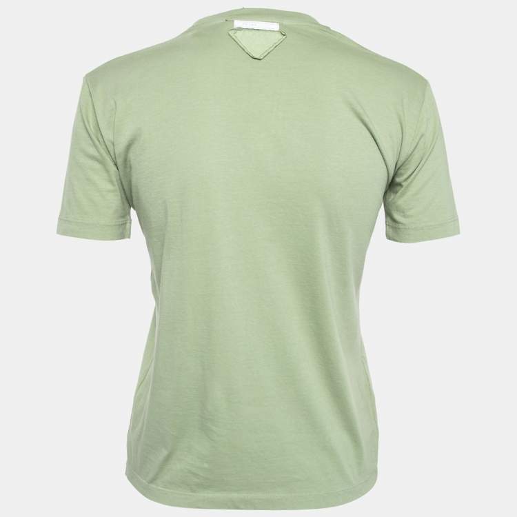 Pre Owned Prada Green Cotton Embroidered Embellished Short Sleeve T-Shirt M