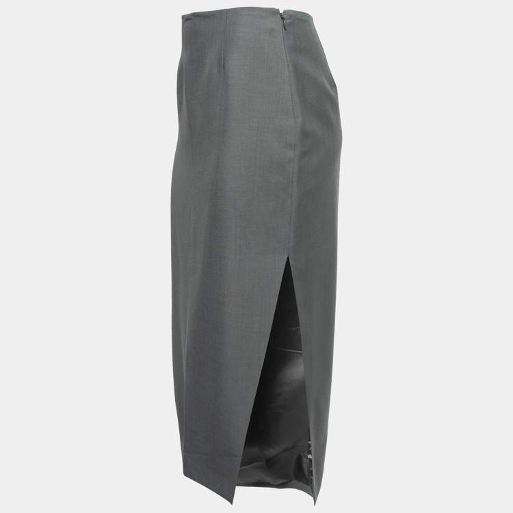 Pre Owned Prada Grey Mohair Wool Double-Slit Pencil Skirt S