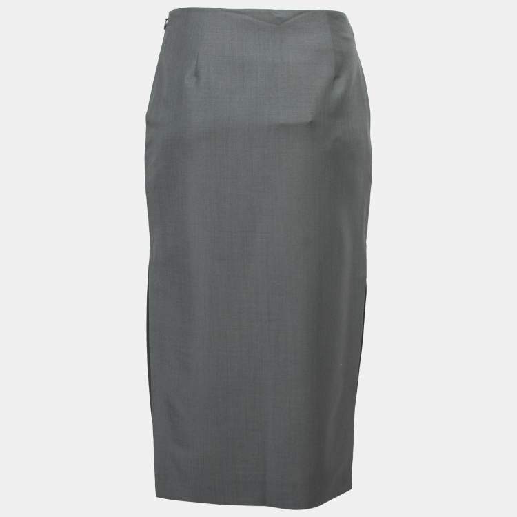 Pre Owned Prada Grey Mohair Wool Double-Slit Pencil Skirt S