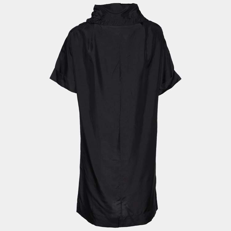 Pre Owned Prada Black Silk Satin Collared Shift Dress L