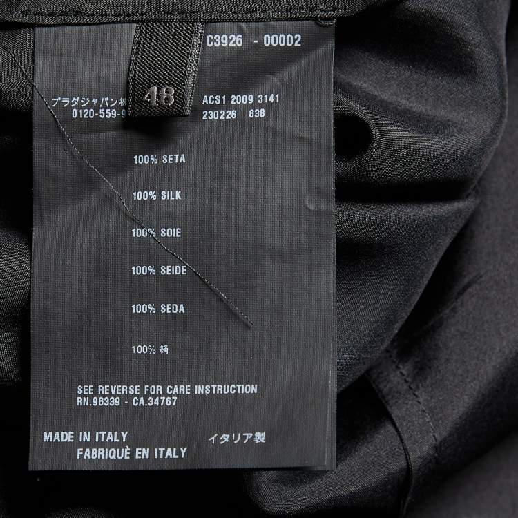 Pre Owned Prada Black Silk Satin Collared Shift Dress L