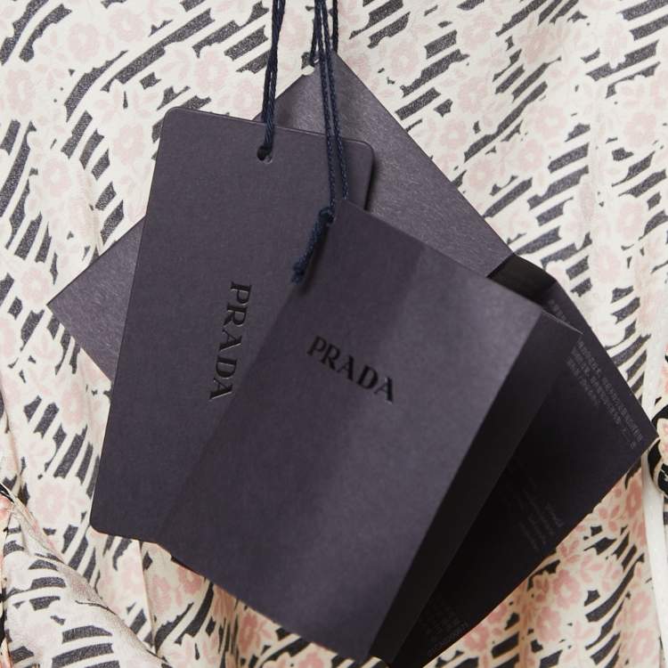 Pre Owned Prada Multicolor Printed Silk Plunge Neck Ramage Gown L 