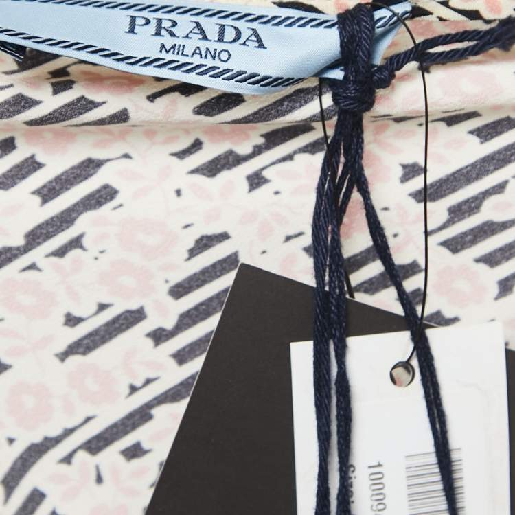 Pre Owned Prada Multicolor Printed Silk Plunge Neck Ramage Gown L 