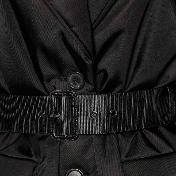 Pre Owned Prada Black Re-Nylon Gabardine Belted Puffer Jacket S