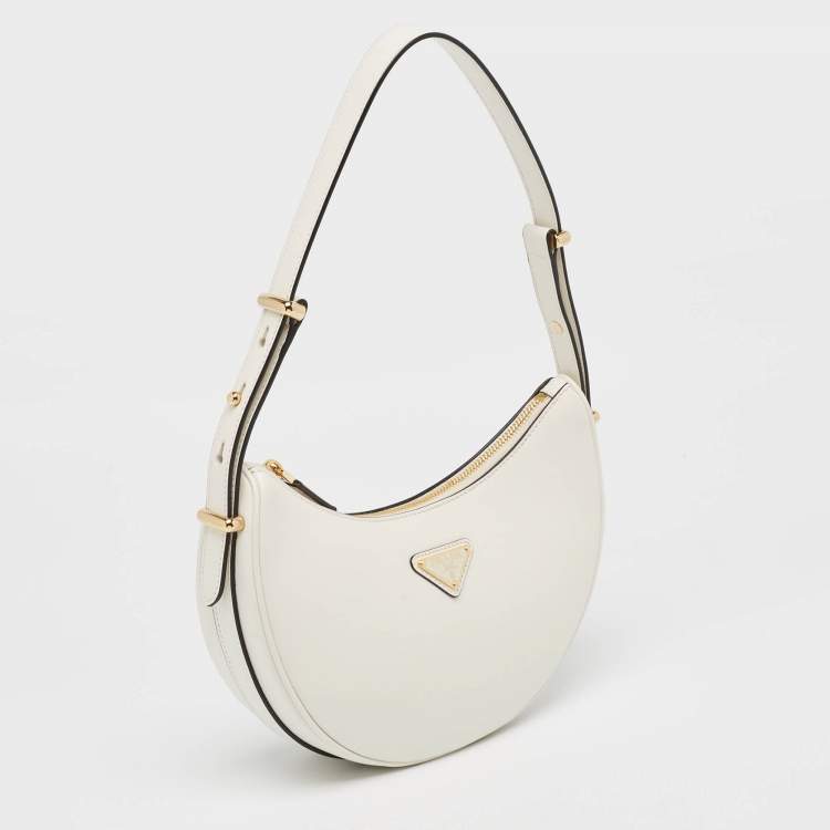 Pre Owned Prada White Leather Arqué Shoulder Bag