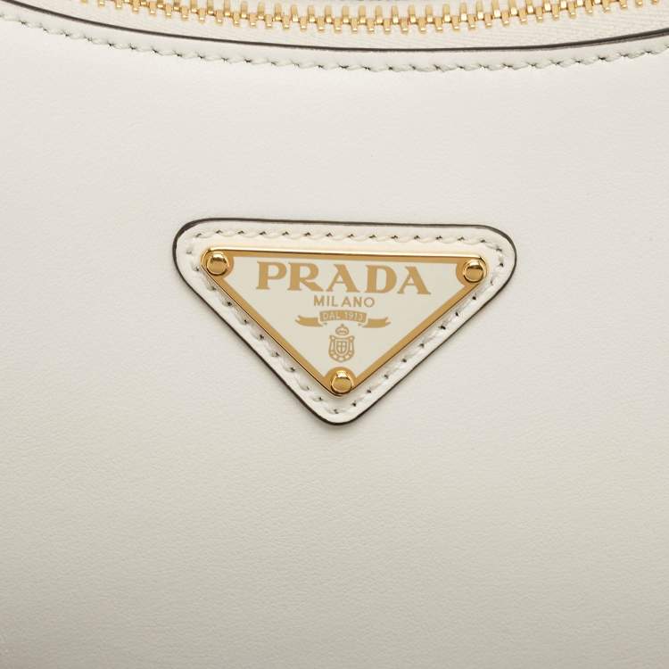 Pre Owned Prada White Leather Arqué Shoulder Bag