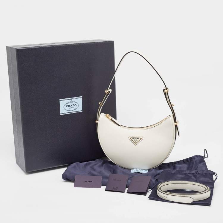 Pre Owned Prada White Leather Arqué Shoulder Bag