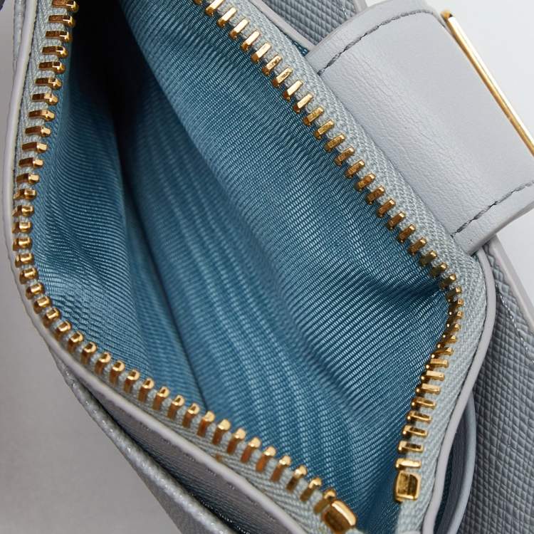 Pre Owned Prada Grey Saffiano Leather Zip Card Holder