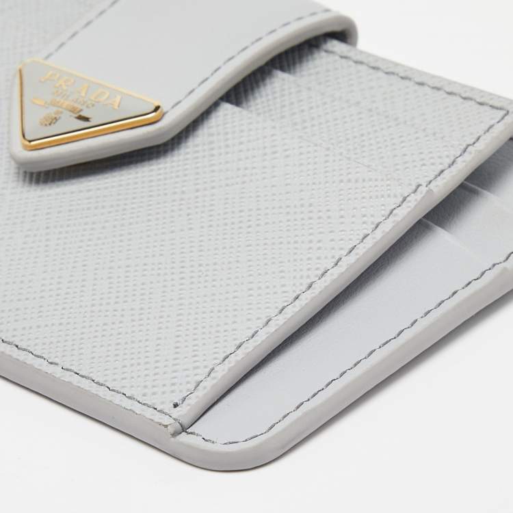 Pre Owned Prada Grey Saffiano Leather Zip Card Holder