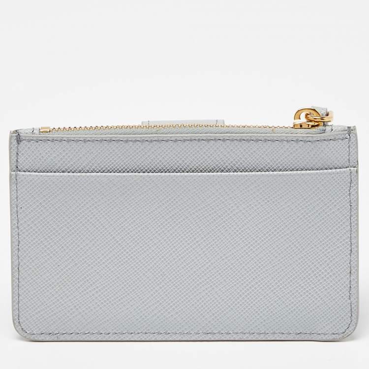 Pre Owned Prada Grey Saffiano Leather Zip Card Holder