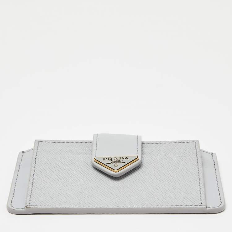 Pre Owned Prada Grey Saffiano Leather Zip Card Holder