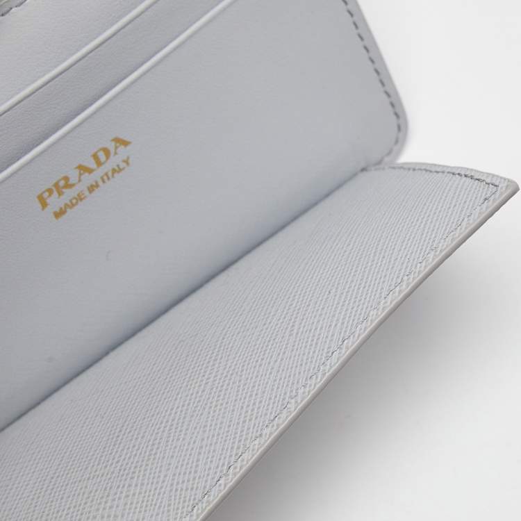 Pre Owned Prada Grey Saffiano Leather Zip Card Holder