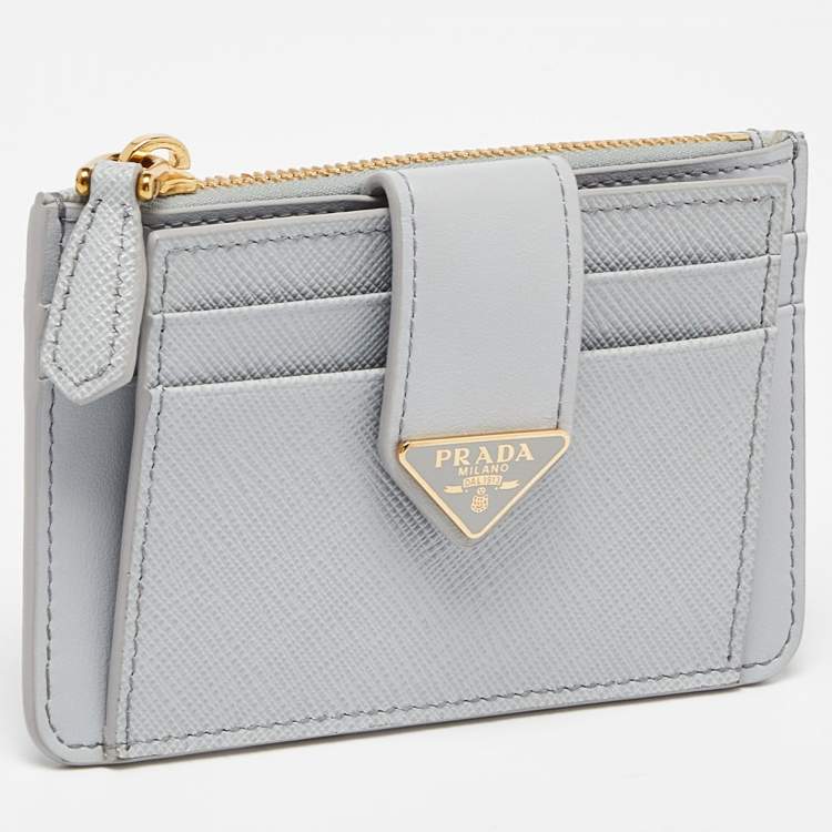 Pre Owned Prada Grey Saffiano Leather Zip Card Holder