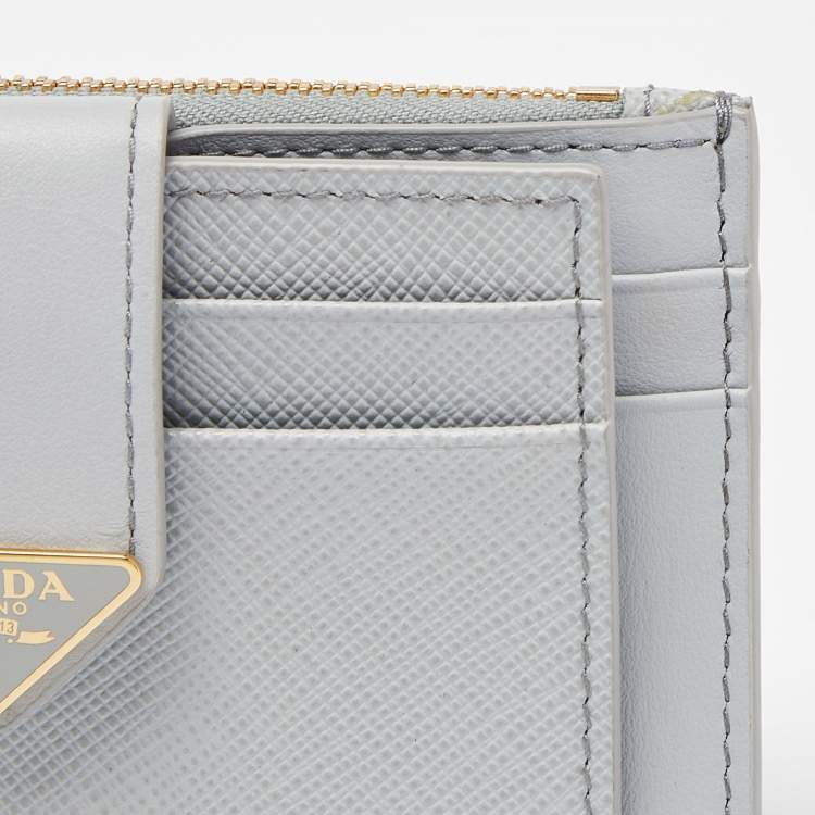 Pre Owned Prada Grey Saffiano Leather Zip Card Holder