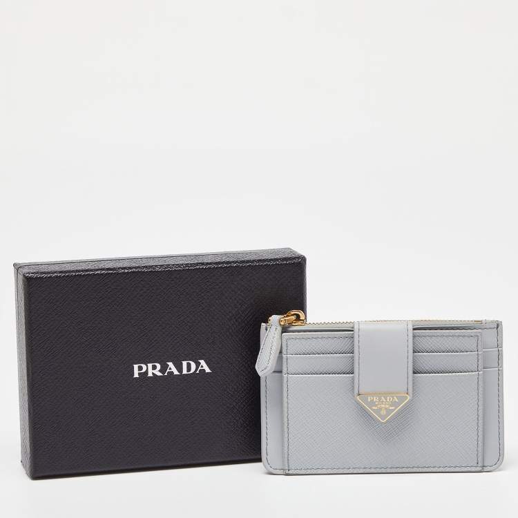 Pre Owned Prada Grey Saffiano Leather Zip Card Holder