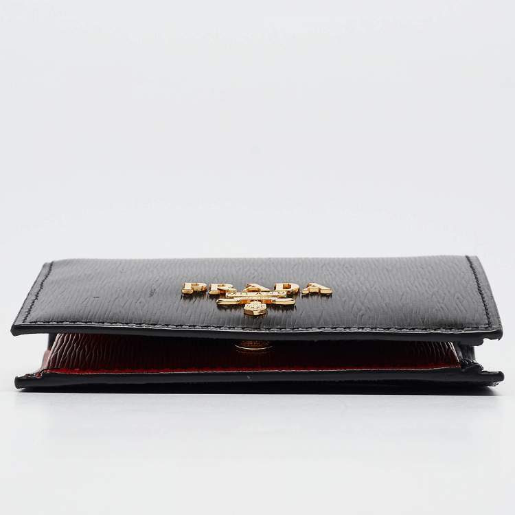 Pre Owned Prada Black/Red Vitello Move Leather Logo Bifold Compact Wallet