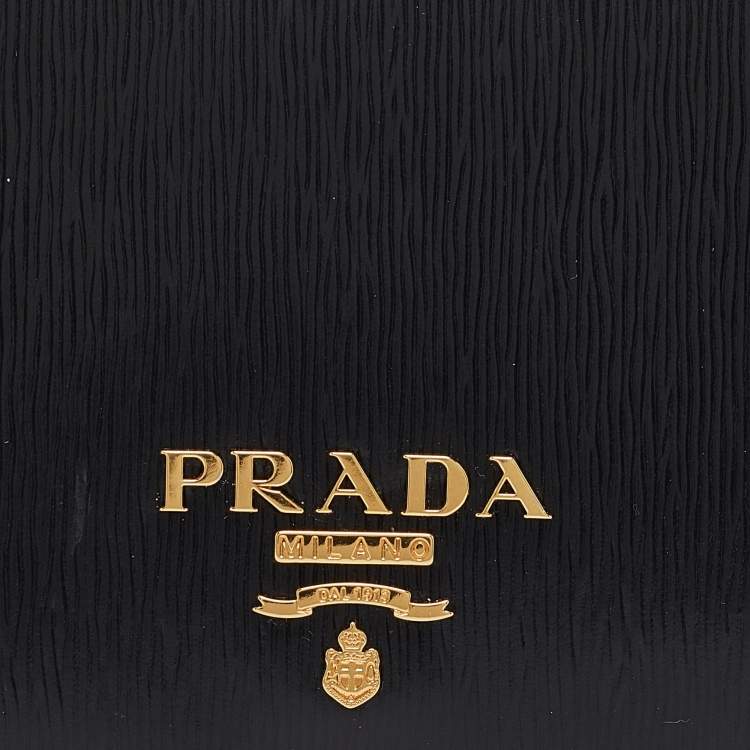 Pre Owned Prada Black/Red Vitello Move Leather Logo Bifold Compact Wallet