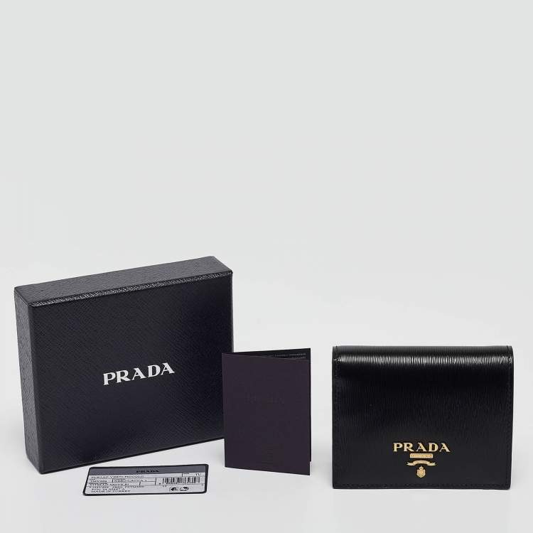 Pre Owned Prada Black/Red Vitello Move Leather Logo Bifold Compact Wallet