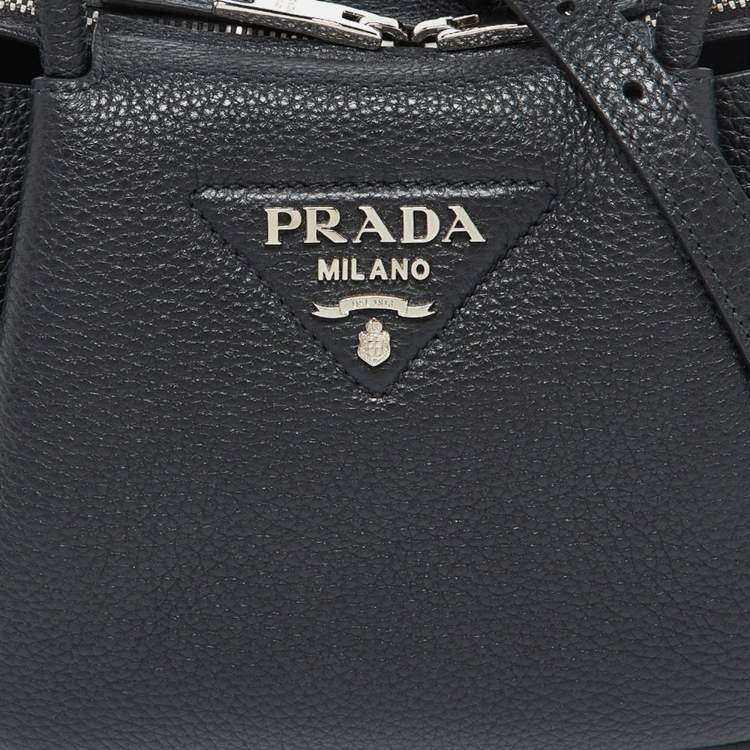 Pre Owned Prada Black Vitello Daino Soft Leather Mini Top Zip Bag