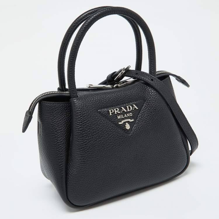 Pre Owned Prada Black Vitello Daino Soft Leather Mini Top Zip Bag