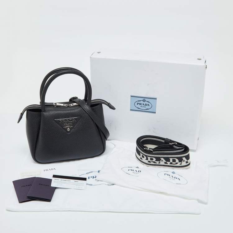 Pre Owned Prada Black Vitello Daino Soft Leather Mini Top Zip Bag