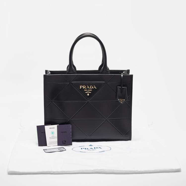 Pre Owned Prada Black Soft Calf Leather Medium Symbole Tote
