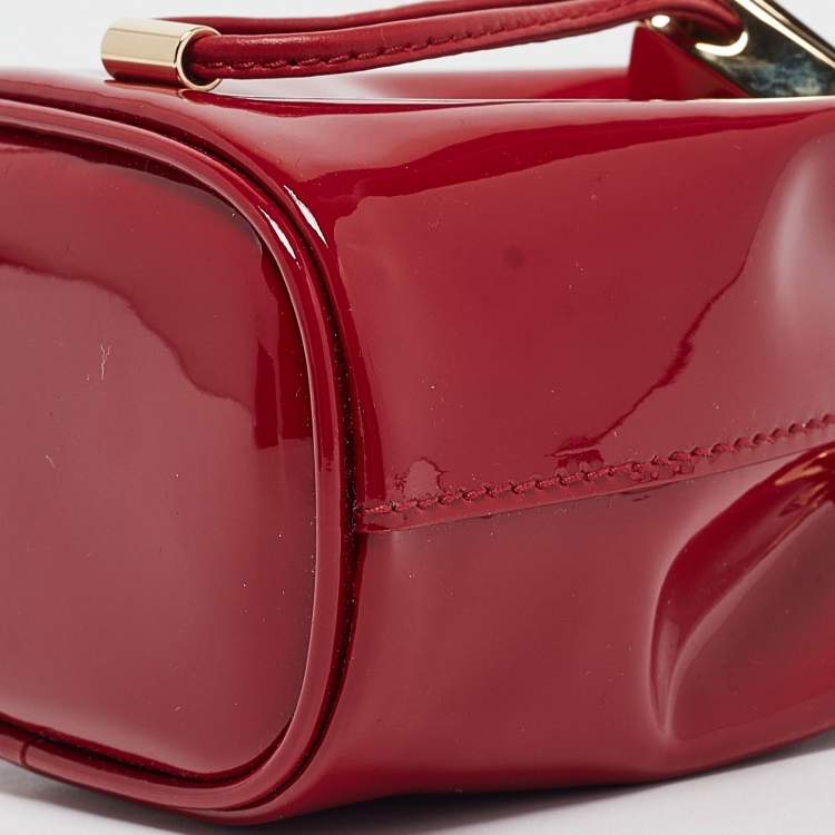 Pre Owned Prada Cherry Red Patent Leather Mini Chain Pouch