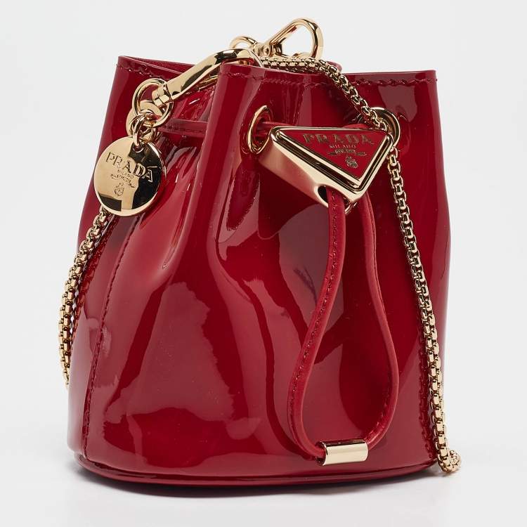 Pre Owned Prada Cherry Red Patent Leather Mini Chain Pouch