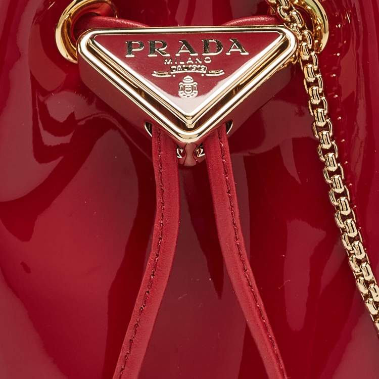 Pre Owned Prada Cherry Red Patent Leather Mini Chain Pouch