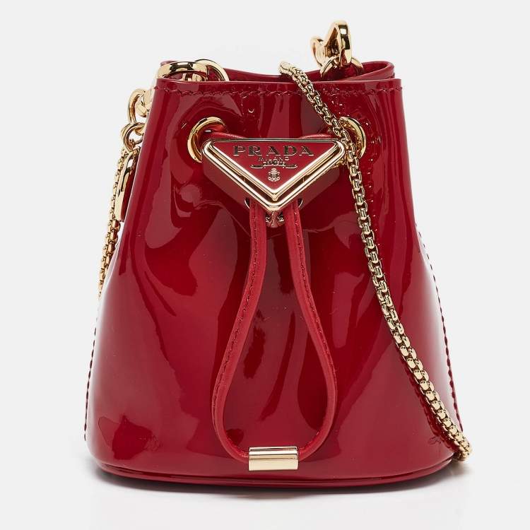 Pre Owned Prada Cherry Red Patent Leather Mini Chain Pouch